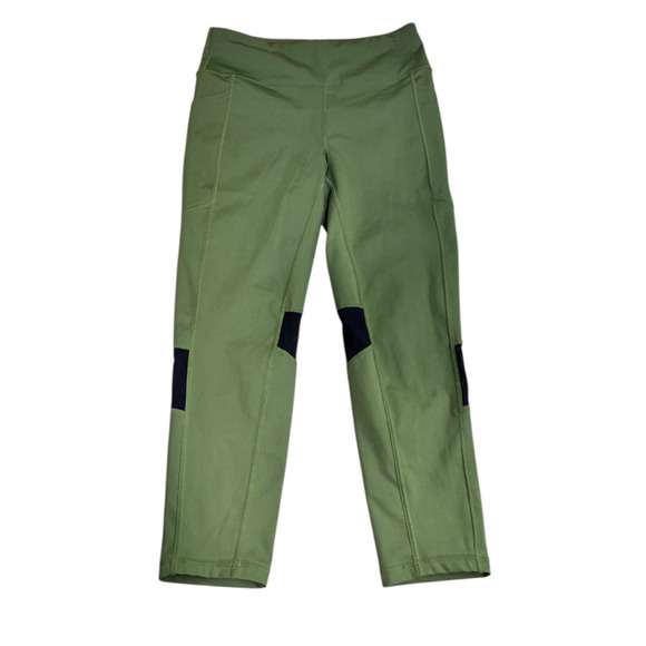 Rise By Lularoe Dark Green Athletic Crop Leggings Sz M Hip Pockets Compression - Picture 2 of 5